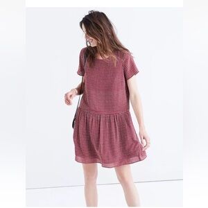 Madewell Silk Ascot Tile Maroon Red white short sleeve Drop Waist dress | Size 0
